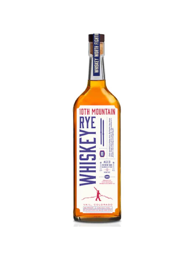 10th Mountain Rye Whiskey, 750mL bottle on white background