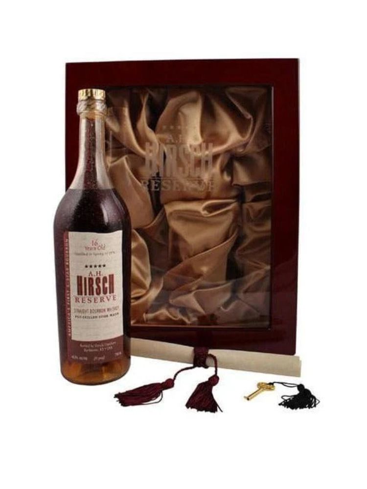 A.H. Hirsch Reserve 16 Year Old Gold Foil Humidor Edition Straight Bourbon Whiskey, 750mL Bottle on White Background
