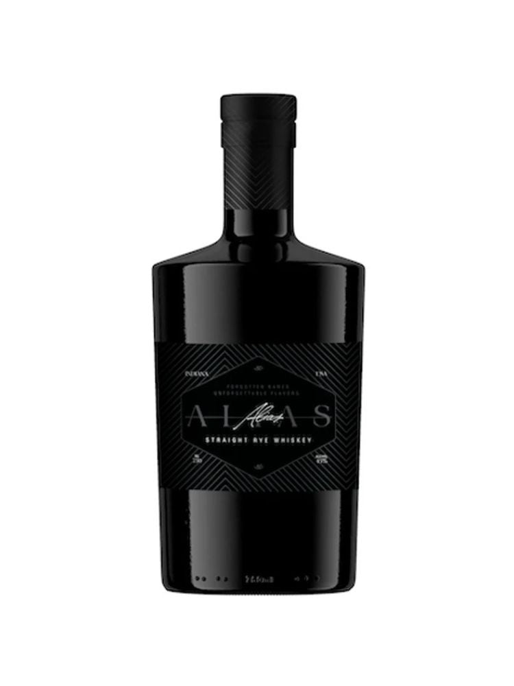 Alias Whiskey Straight Rye Whiskey bottle on white background