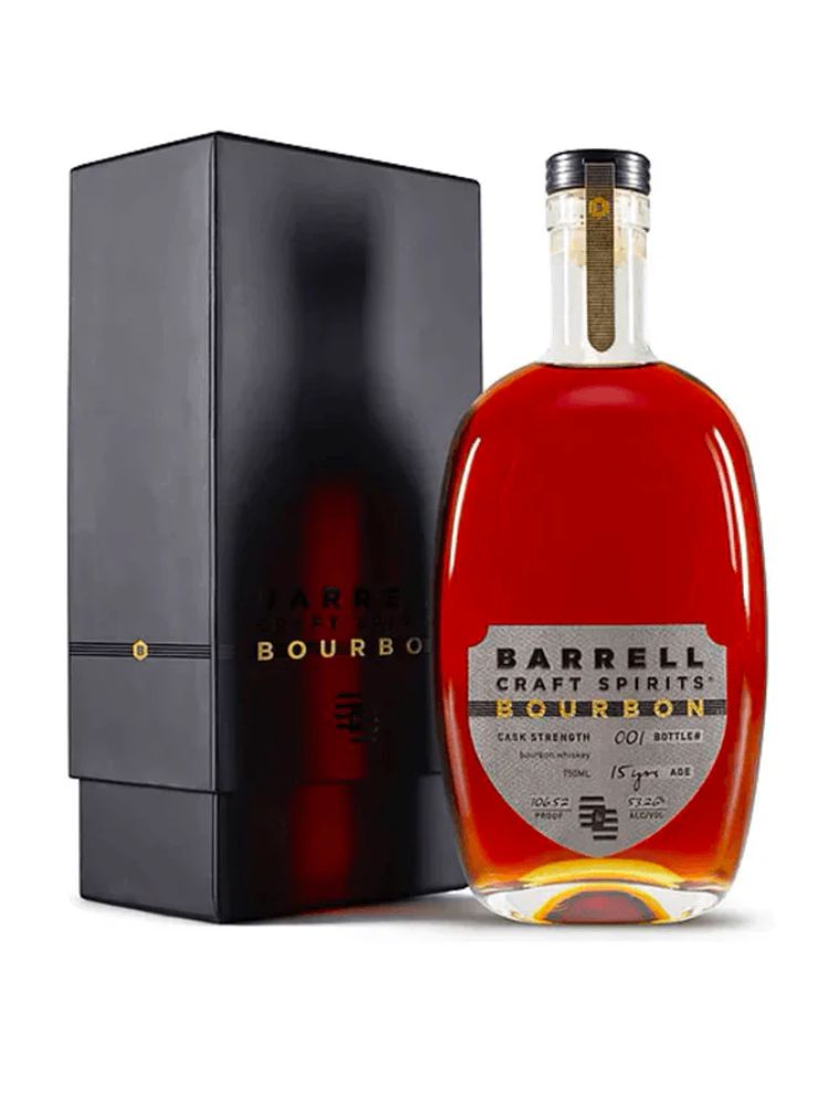 Barrell Bourbon 15 Year Cask Strength Whiskey, 750mL Bottle on White Background