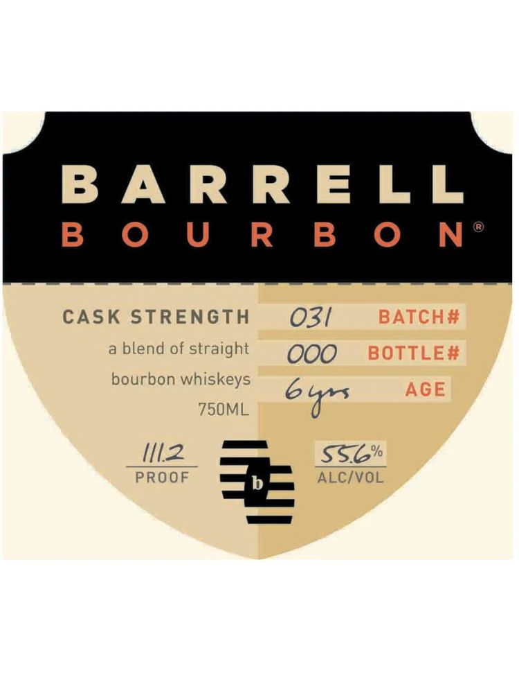 Barrell Bourbon Batch 031, 750mL Bottle on White Background
