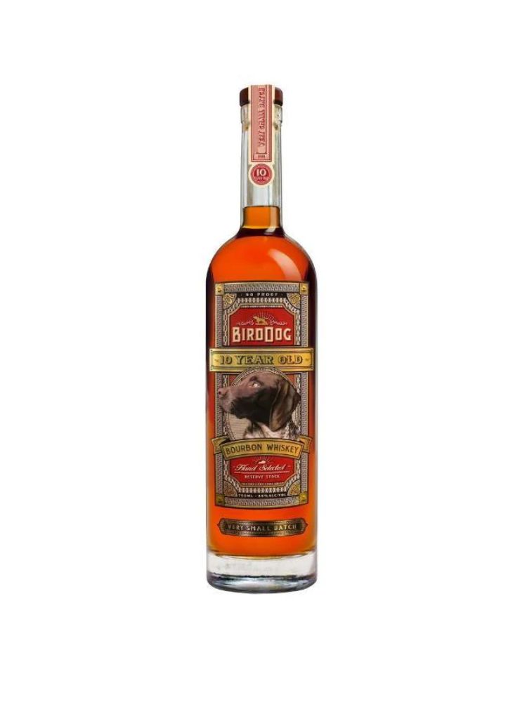 Bird Dog 10-Year-Old Very Small Batch Bourbon Whiskey, 750mL Bottle on White Background