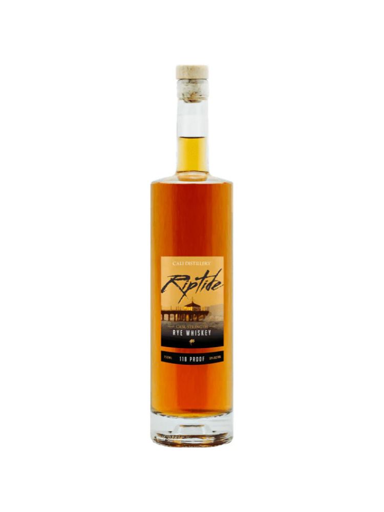 Cali Distillery Riptide Cask Strength Rye Whiskey bottle on white background