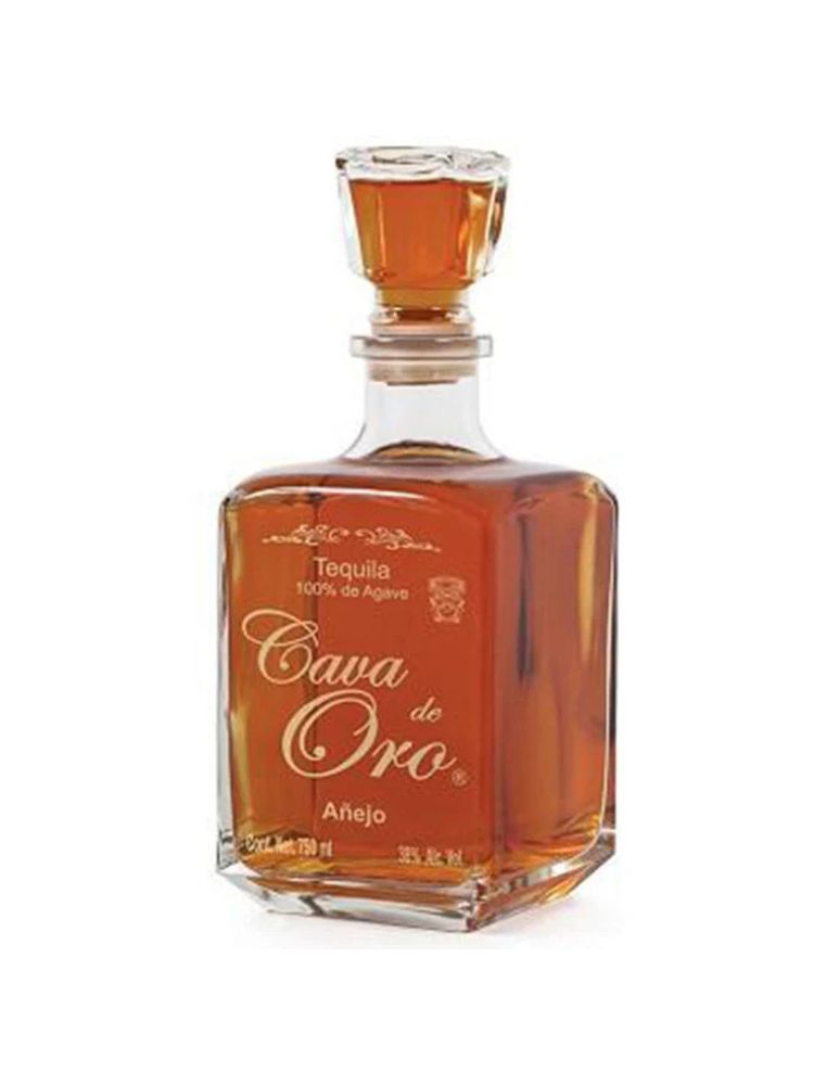 Cava de Oro Añejo Tequila, 750mL bottle on white background.