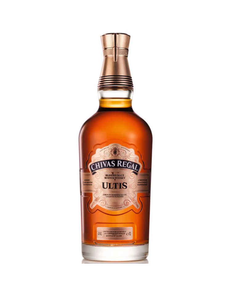 Chivas Regal Ultis Blended Malt Scotch Whisky, 750mL Bottle on White Background.