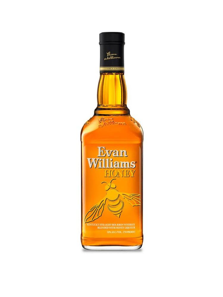 Evan Williams Honey Whiskey, 750mL bottle on white background