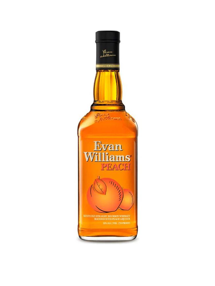 Evan Williams Peach Whiskey, 750mL bottle on white background