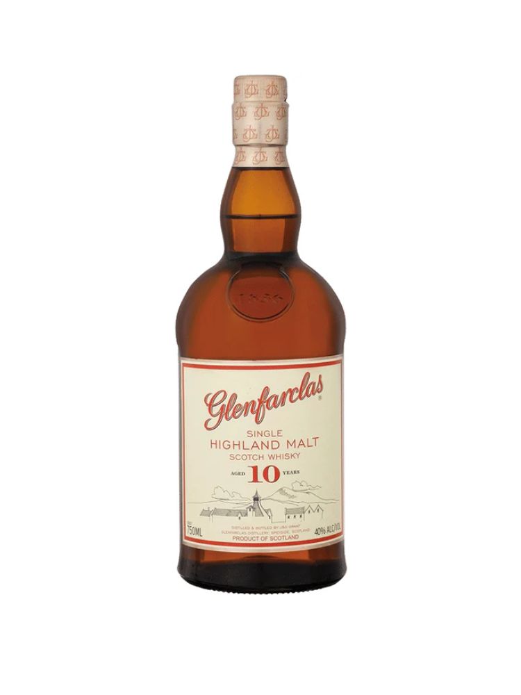 Glenfarclas 10 Year Old Single Malt Scotch Whisky, 750mL Bottle on White Background
