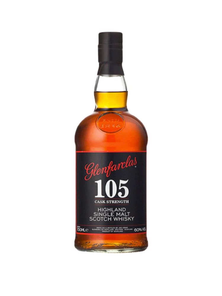 Glenfarclas 105 Cask Strength Single Malt Scotch Whisky, 750mL Bottle on White Background
