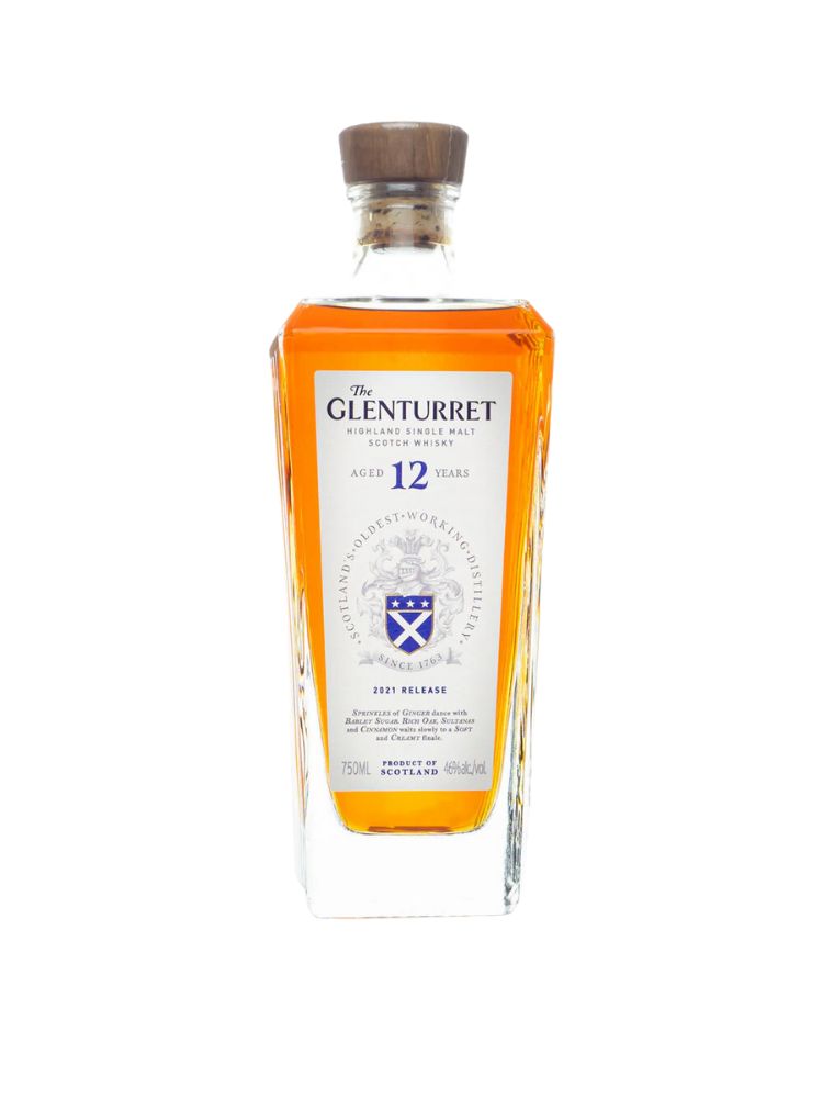 Glenturret 12 Year Single Malt Scotch, 750mL Bottle on White Background
