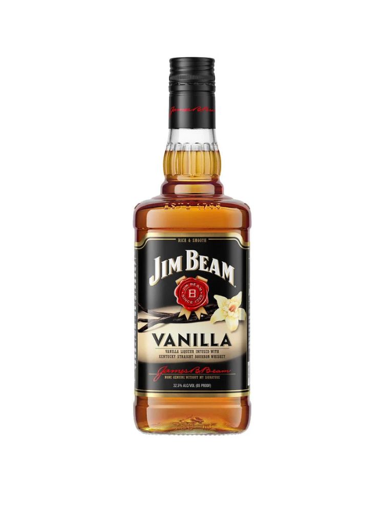 Jim Beam Vanilla Liqueur with Kentucky Straight Bourbon Whiskey, 750mL bottle on white background