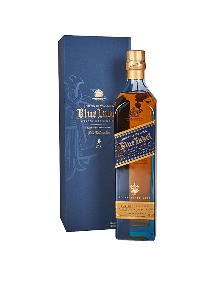 Johnnie Walker Blue Label Blended Scotch Whisky, 750mL Bottle on White Background