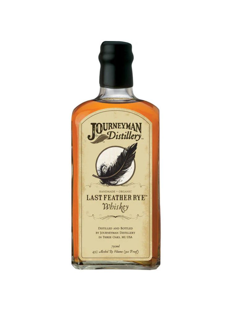 Journeyman Distillery Last Feather Rye Whiskey, 90 Proof bottle on white background