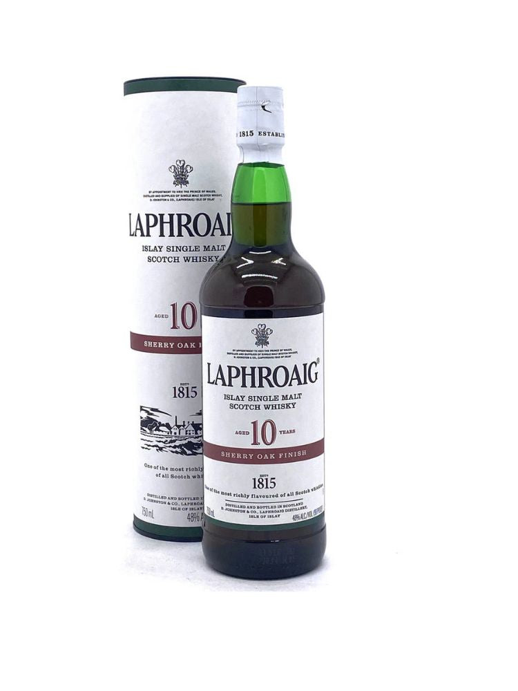 Laphroaig 10 Year Old Sherry Oak Finish Islay Scotch Whisky, 750mL Bottle on White Background