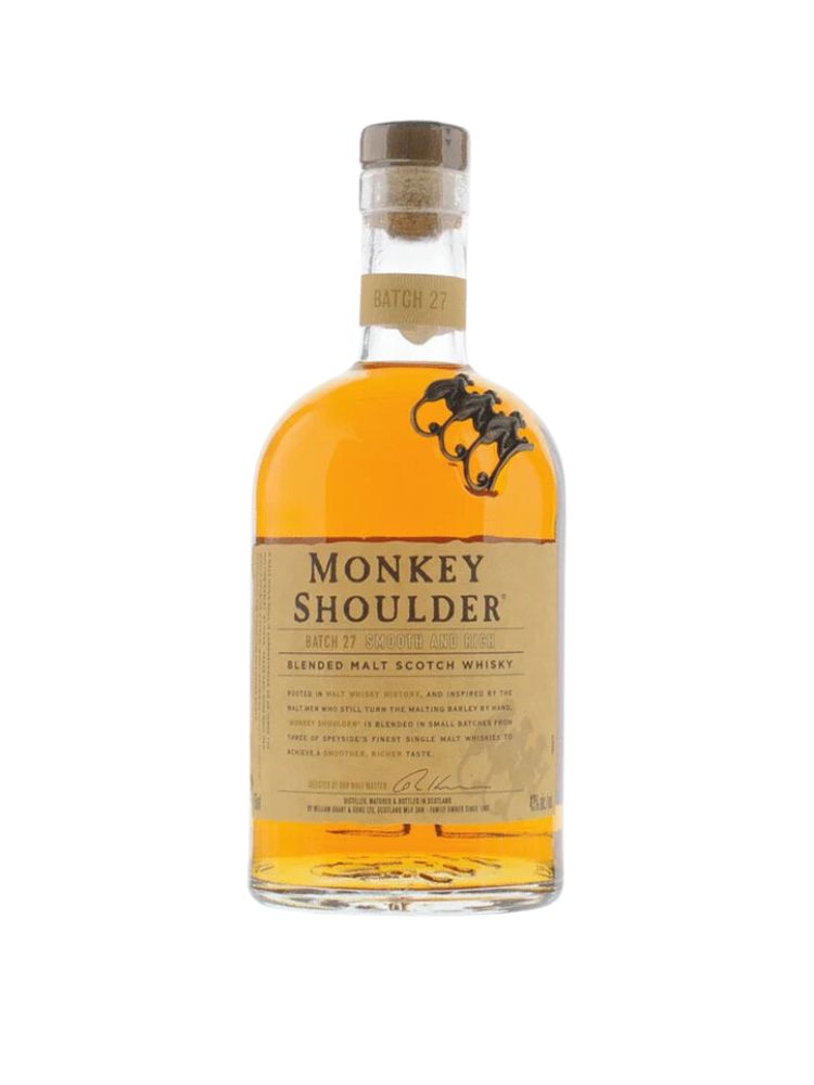 Monkey Shoulder Blended Malt Scotch Whisky, 750mL Bottle on White Background