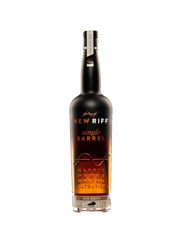 New Riff Single Barrel Kentucky Straight Bourbon Whiskey, 750mL Bottle on White Background