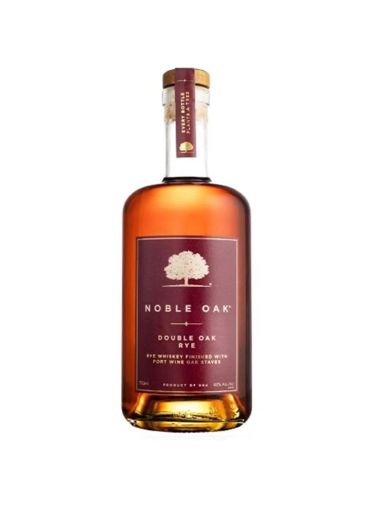 Noble Oak Double Oak Rye Whiskey, 96 Proof bottle on white background