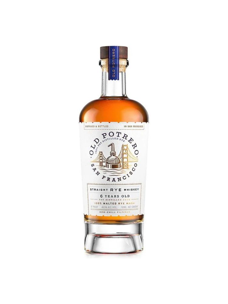 Old Potrero 6 Year Old Straight Rye Whiskey, 700mL bottle on white background
