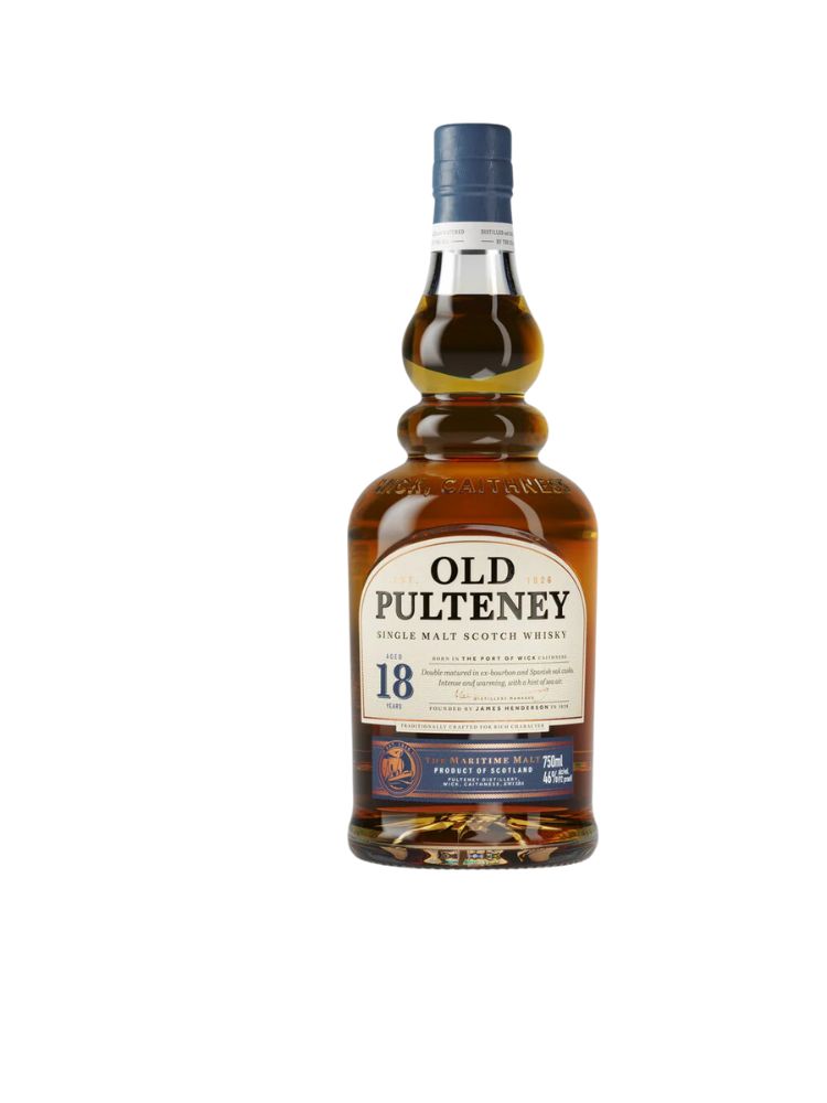 Old Pulteney 18 Years Old, 750mL Bottle on White Background