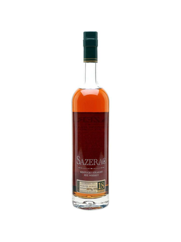 Sazerac 18 Year Old Kentucky Straight Rye Whiskey 2016 bottle on white background.