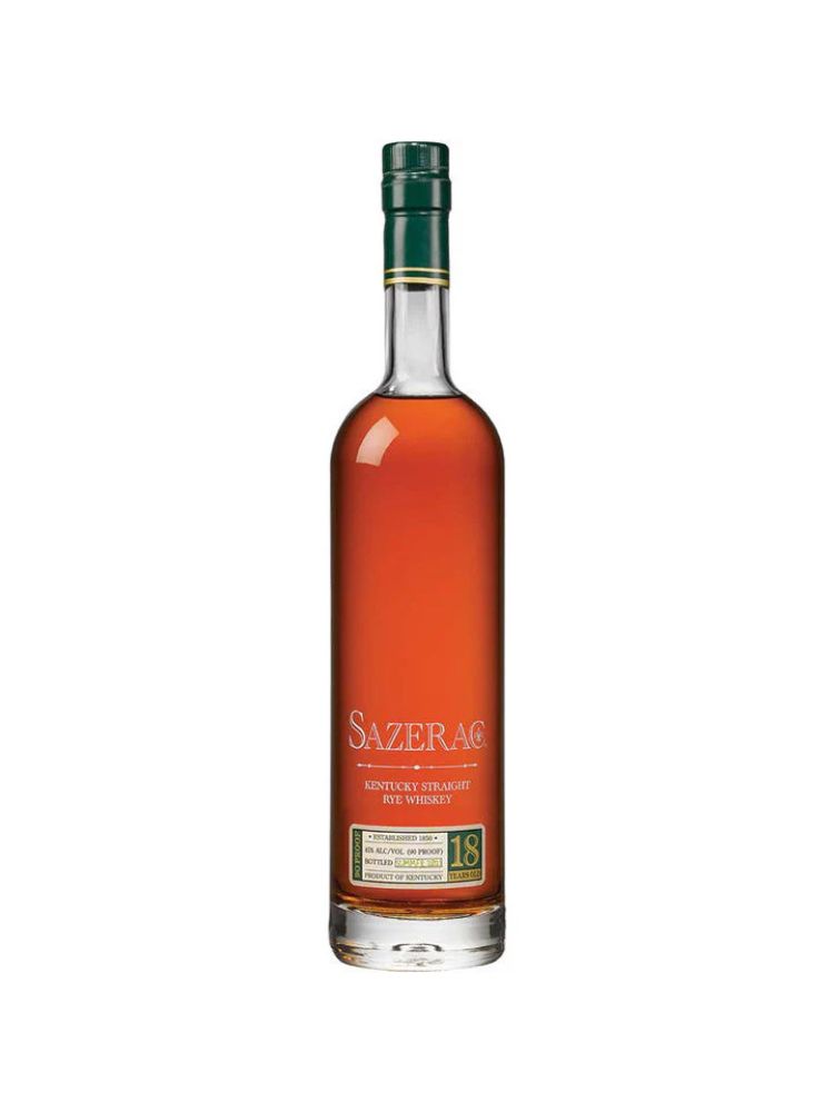 Sazerac 18 Year Old Kentucky Straight Rye Whiskey 2021 bottle on white background.