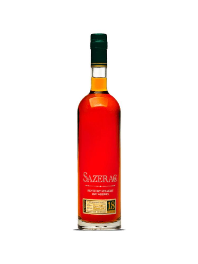 Sazerac Rye Whiskey 18 Year – 2018 bottle on white background.