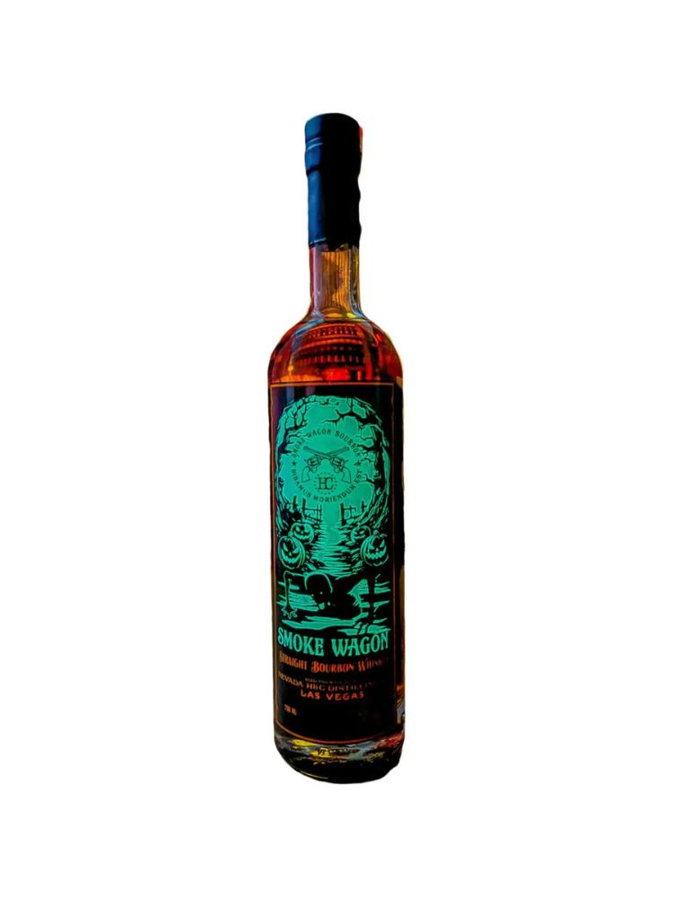 Smoke Wagon Straight Bourbon Glow In The Dark Halloween Edition 2024 bottle on white background