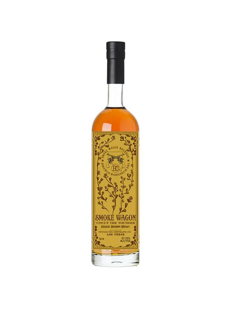 Smoke Wagon Uncut The Younger Bourbon Whiskey bottle on white background