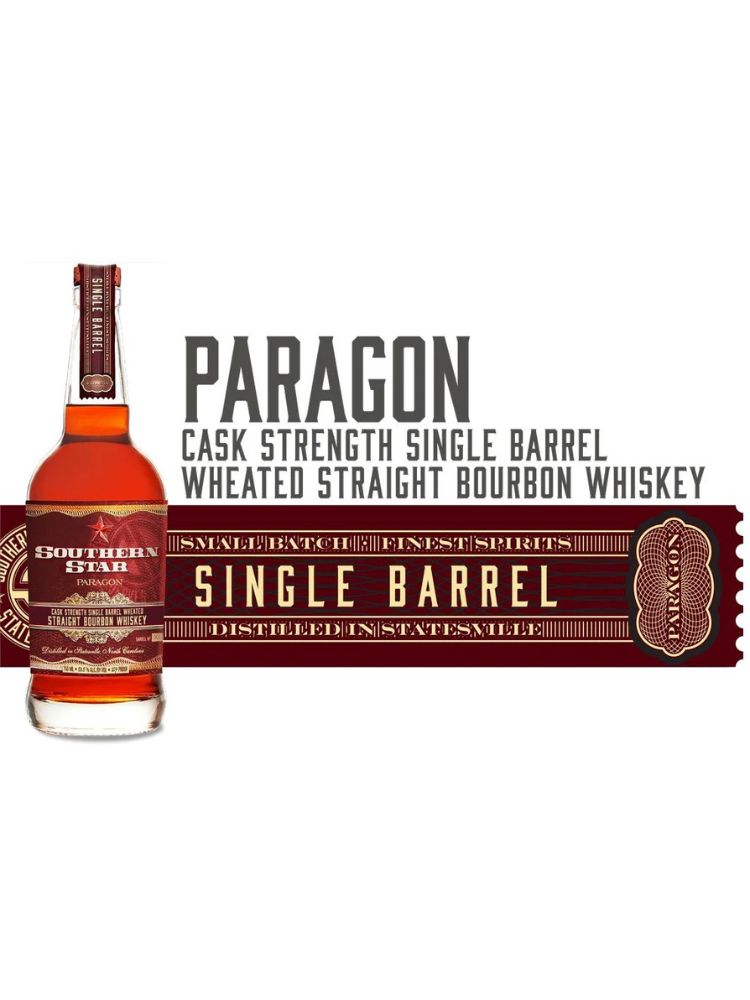 Southern Star Paragon Single Barrel Cask Strength Wheated Straight Bourbon Whiskey bottle on white background