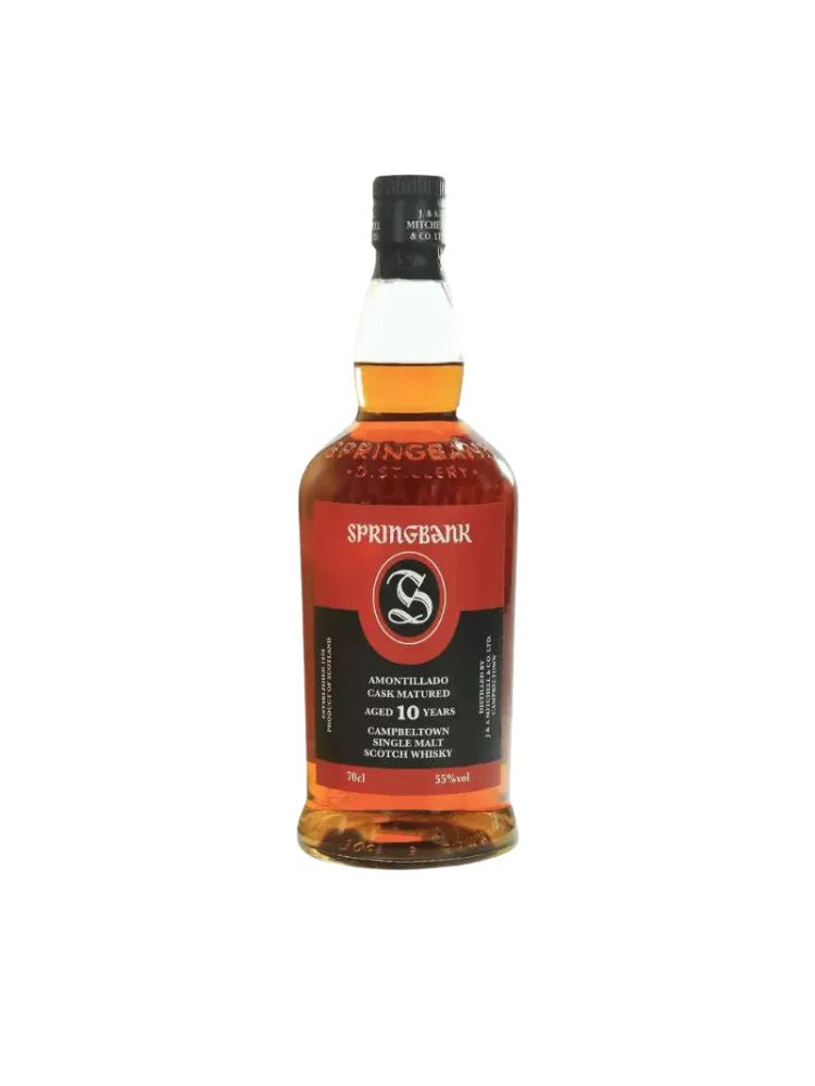 Springbank 10 Year Amontillado Cask Single Malt Scotch Whisky, 700mL Bottle on White Background