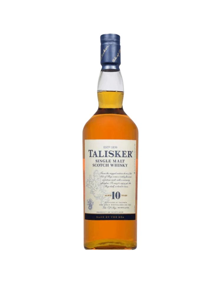 Talisker Single Malt Scotch 10 Year, 750mL Bottle on White Background