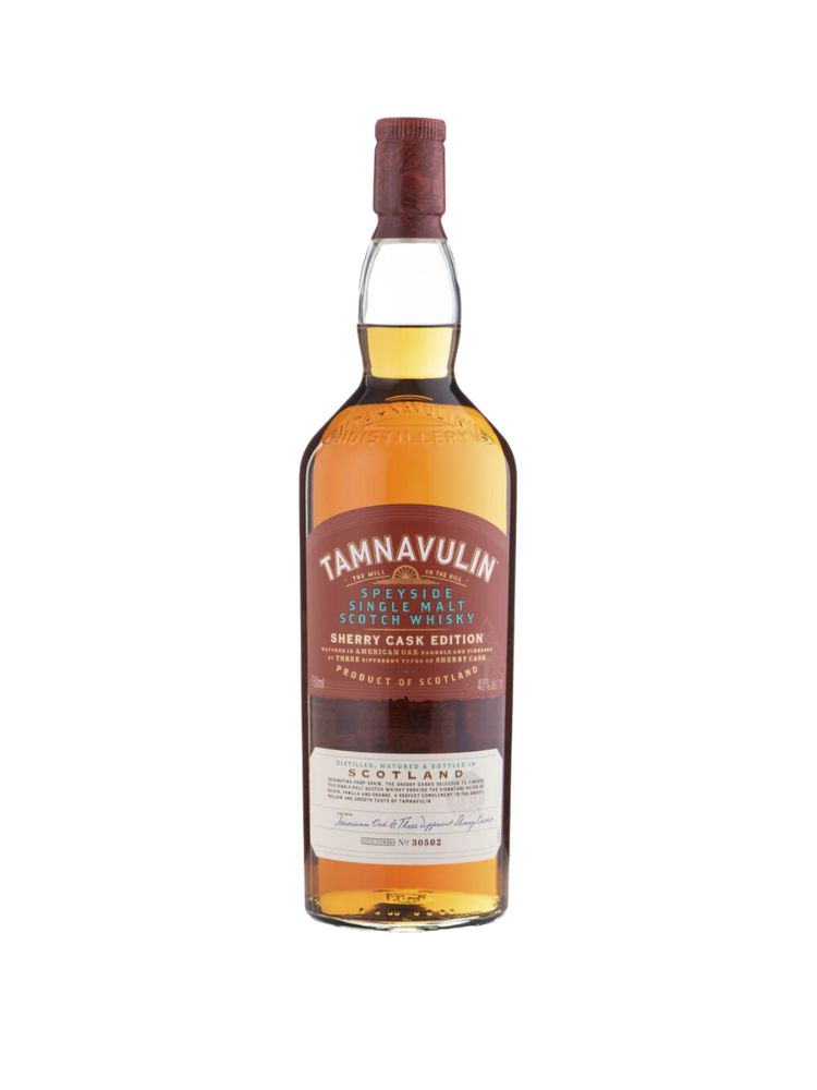 Tamnavulin Sherry Cask Single Malt Scotch Whisky, 750mL Bottle on White Background
