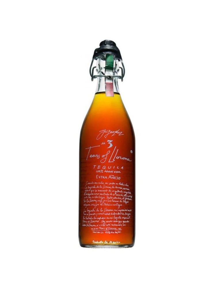 Tears of Llorona No. 3 Extra Añejo Tequila bottle on white background.