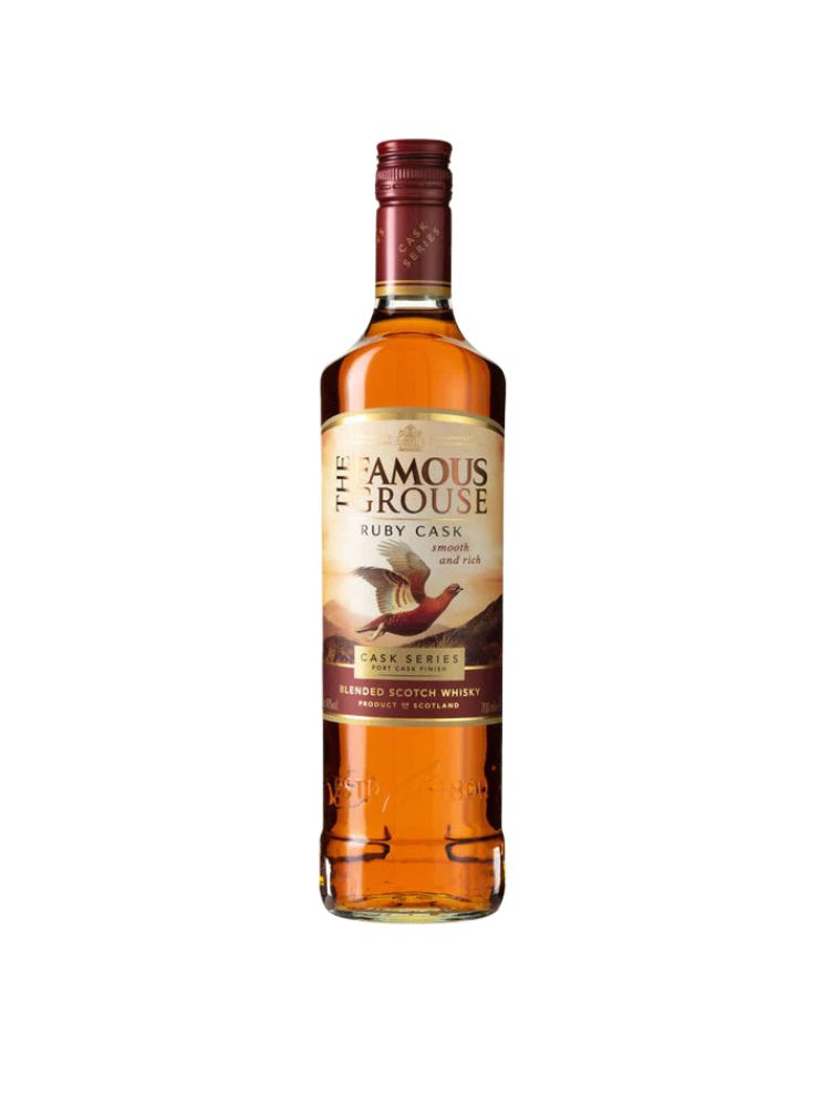 The Famous Grouse Ruby Cask Series Blended Scotch Whisky, 750mL Bottle on White Background