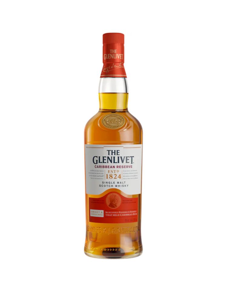 The Glenlivet Caribbean Reserve Single Malt Scotch Whisky, 750mL Bottle on White Background