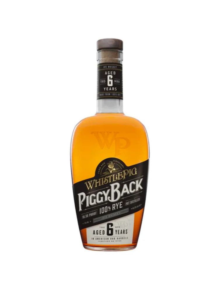 WhistlePig PiggyBack 6 Year Rye, 750mL bottle on white background.