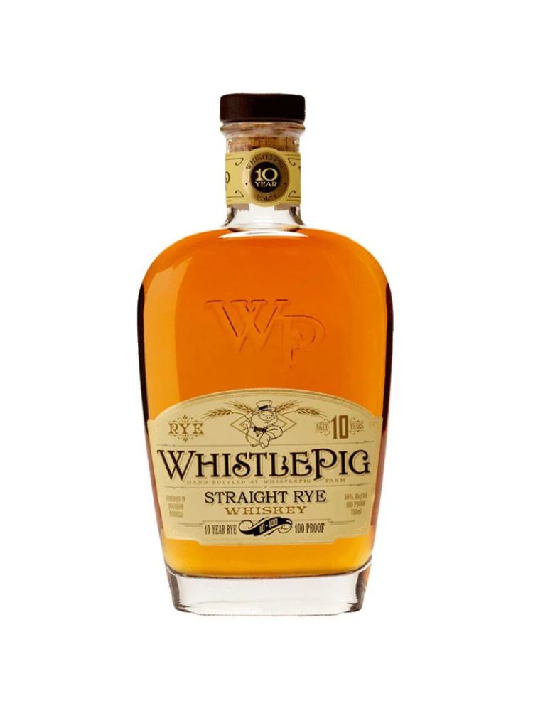 WhistlePig Straight Rye 10 Year, 750mL bottle on white background.