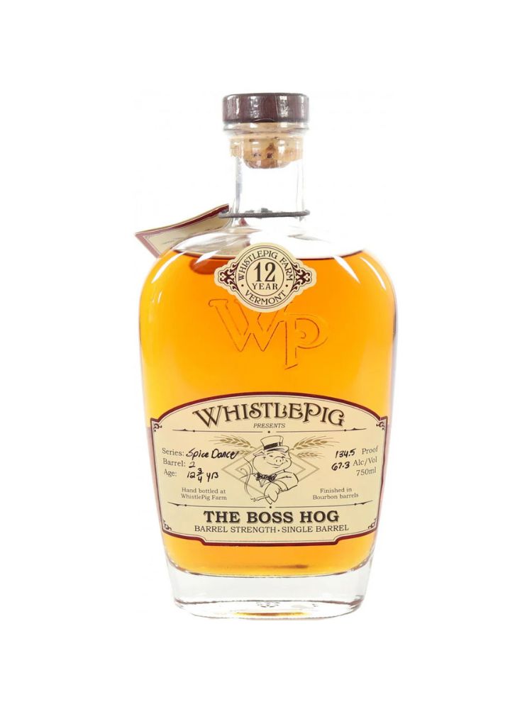WhistlePig The Boss Hog Single Barrel 1st Edition: Spice Dancer, 750mL bottle on white background.