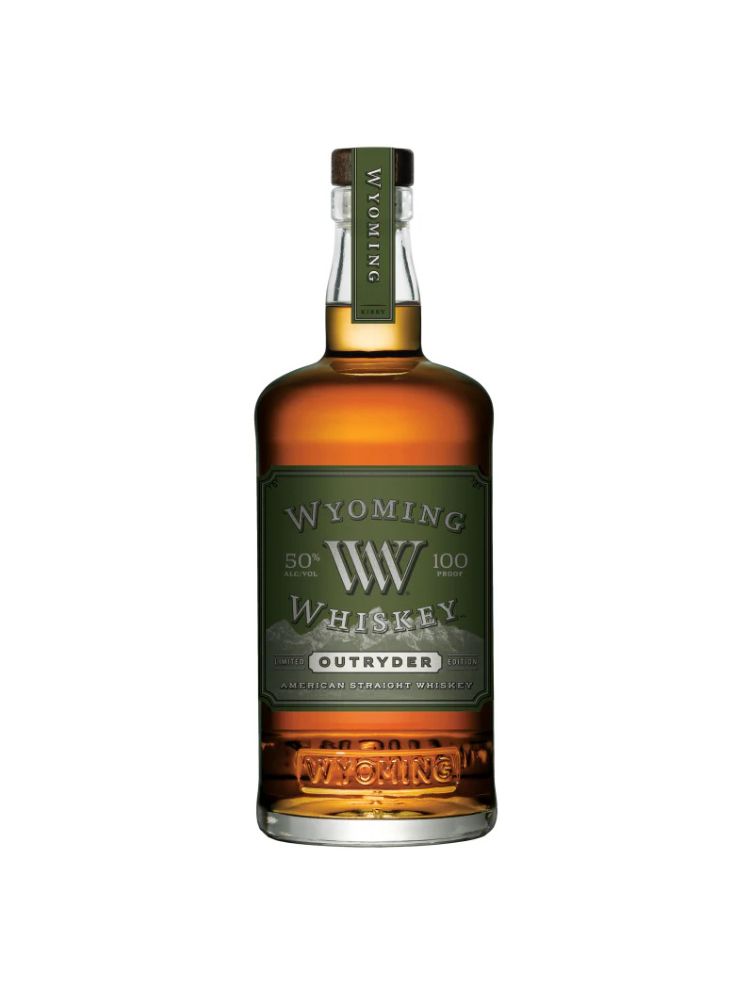 Wyoming Whiskey Outryder Bottled in Bond Straight American Whiskey bottle on white background