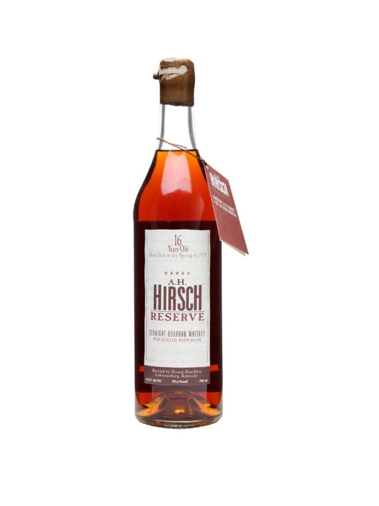 A.H. Hirsch 1974 Reserve 16 Year Old Gold Wax Straight Bourbon Bottle on White Background