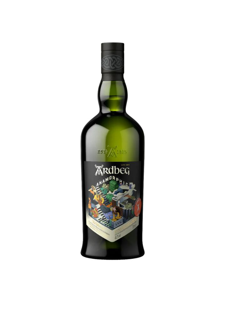 Ardbeg Anamorphic Islay Single Malt Scotch Whisky, 750mL Bottle on White Background.