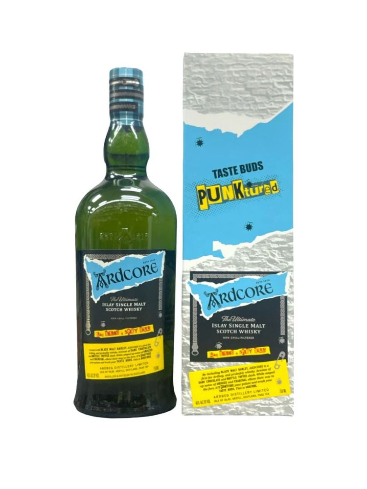 Ardbeg Ardcore Punktured The Ultimate Islay Single Malt Scotch Whiskey (2022 Limited), 750mL Bottle on White Background.