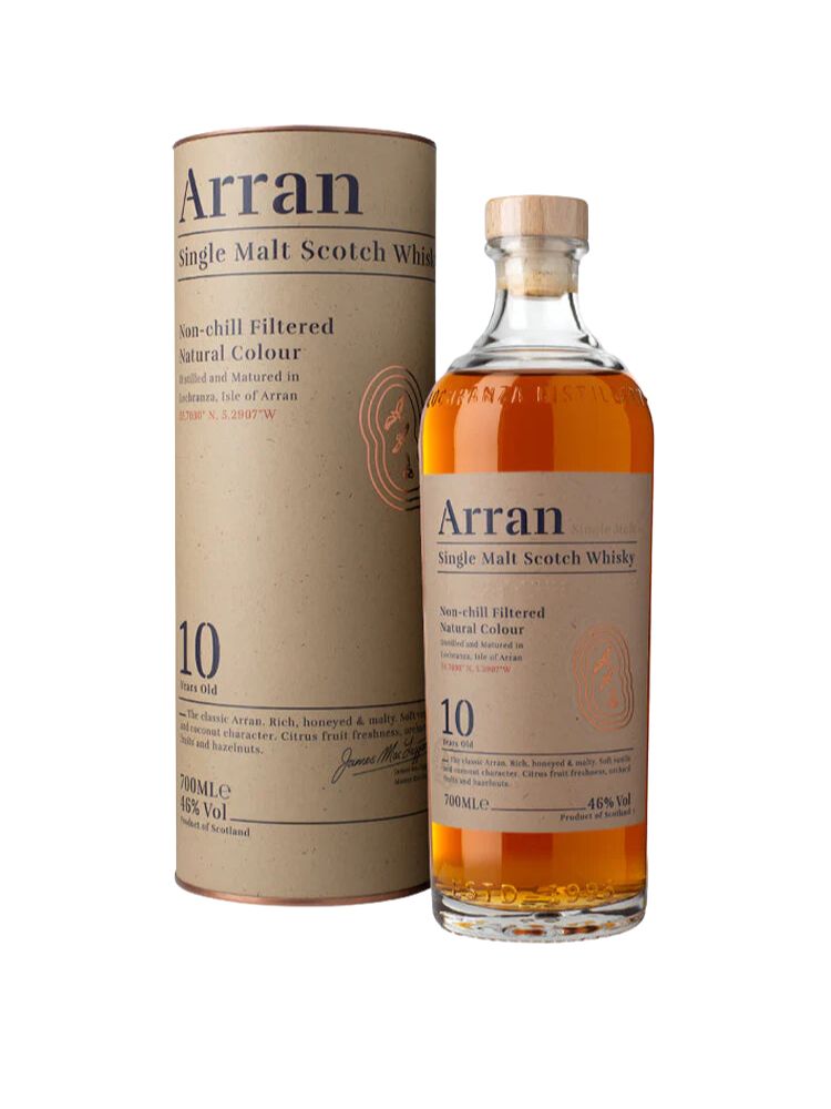 Arran 10 Year Old Single Malt Scotch Whisky, 700mL Bottle on White Background