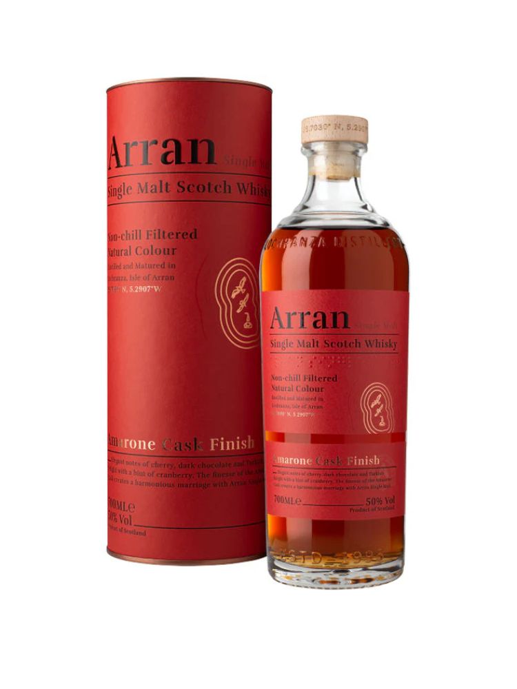 Arran Amarone Cask Finish, 700mL Bottle on White Background.