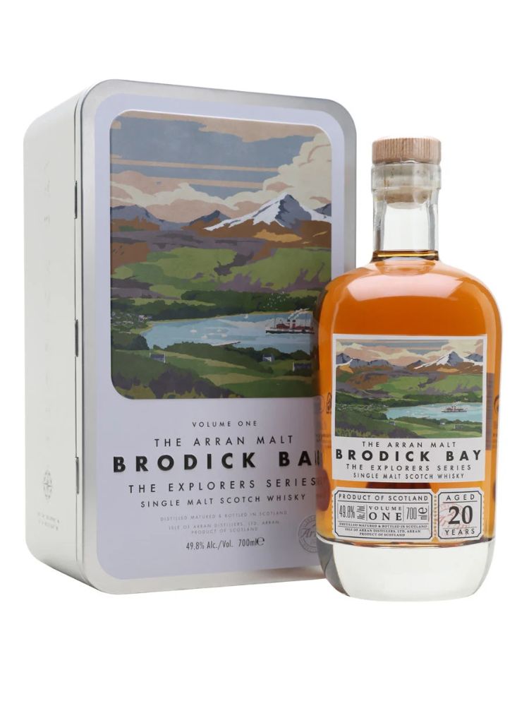 Arran Brodick Bay 20 Year, 700mL Bottle on White Background.