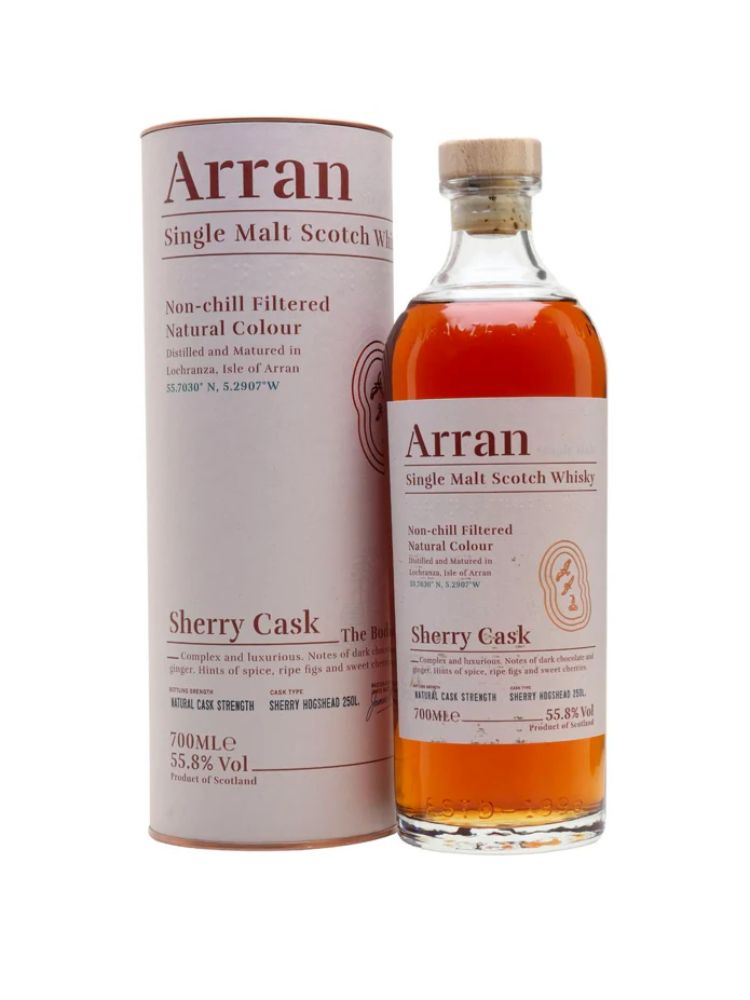 Arran Sherry Cask The Bodega, 700mL Bottle on White Background.