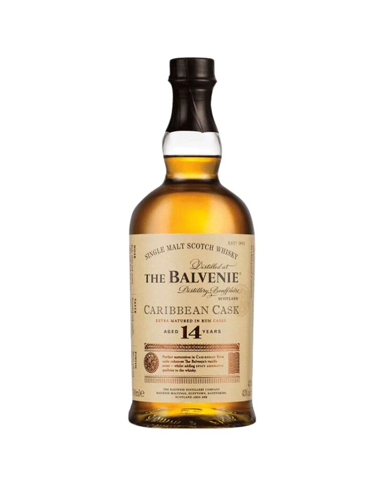 Balvenie 14 Year Old Caribbean Cask Single Malt Scotch Whisky, 750mL Bottle on White Background