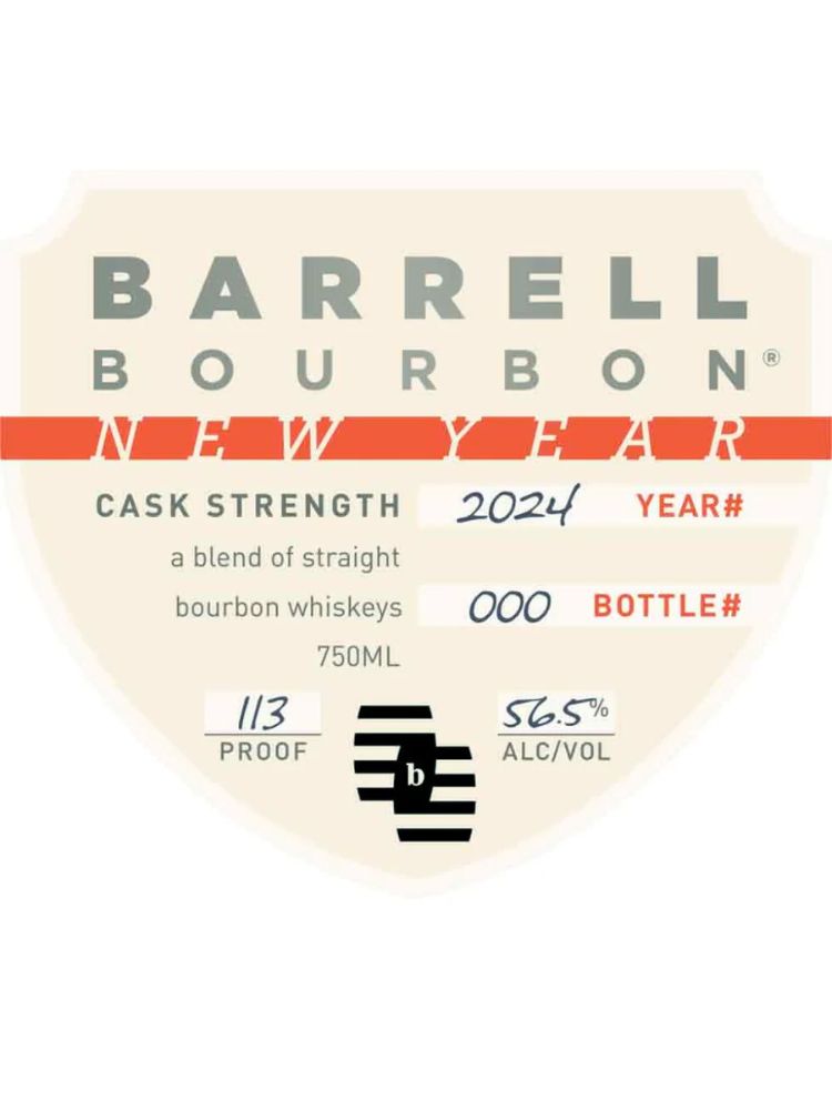 Barrell Bourbon New Year 2024, 750mL Bottle on White Background