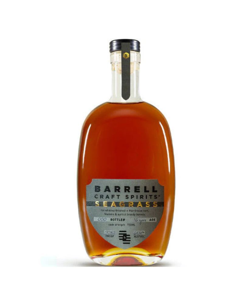 Barrell Craft Spirits Gray Label 16 Year Old Seagrass Whiskey bottle on white background