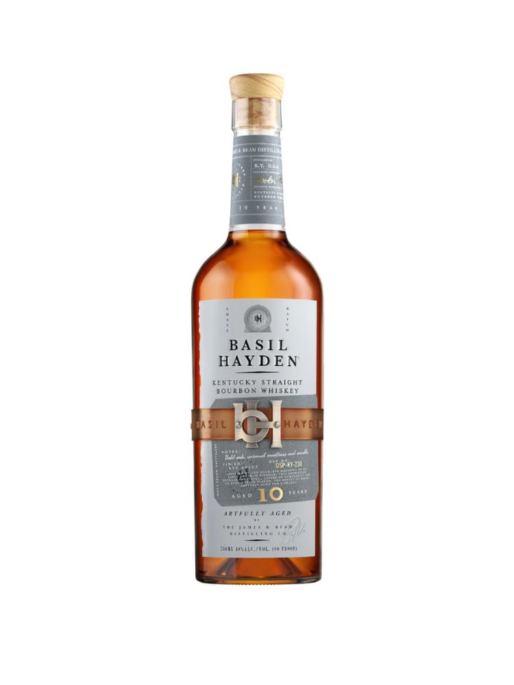Basil Hayden 10 Year Kentucky Straight Bourbon Whiskey, 750mL Bottle on White Background